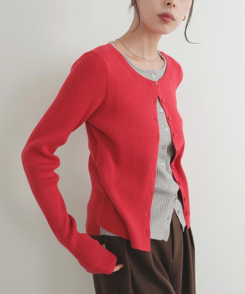 LIAN（リアン）の「レイヤードバイカラークルーネックカーディガン（カーディガン/ボレロ・レディース・レッド/ブラウン/ブラック/グレー・FREE）」の13枚目の写真