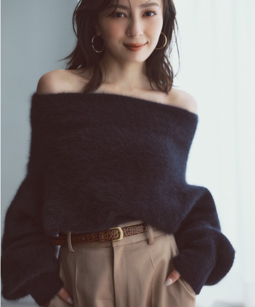 アニュアンス　ラクーンオフショルニットプルオーバー　Sサイズ アニュアンス anuans ラクーンオフショルニットプルオーバー