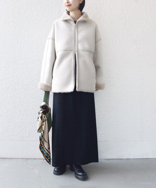 SHIPS（シップス）の「フェイク ムートン ジップ コート（ムートンコート・レディース・ブラック/ナチュラル・ONE SIZE）」の11枚目の写真