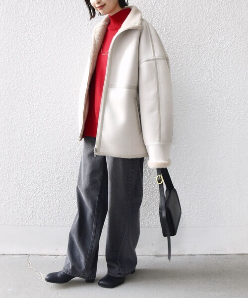 SHIPS（シップス）の「フェイク ムートン ジップ コート（ムートンコート・レディース・ブラック/ナチュラル・ONE SIZE）」の14枚目の写真