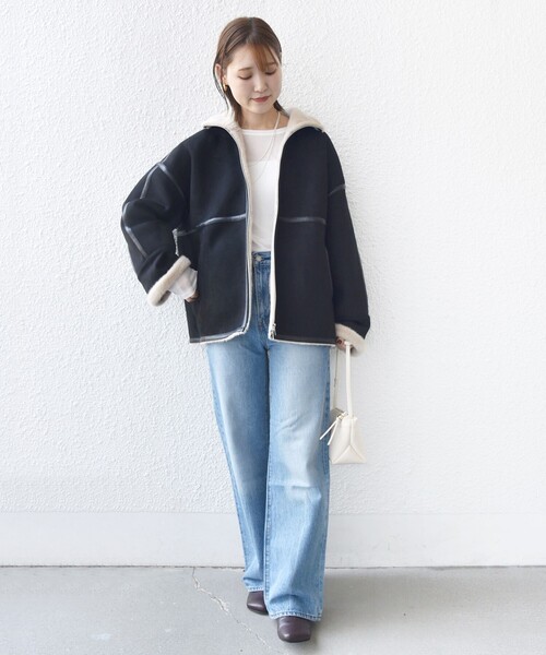 SHIPS（シップス）の「フェイク ムートン ジップ コート（ムートンコート・レディース・ブラック/ナチュラル・ONE SIZE）」の18枚目の写真