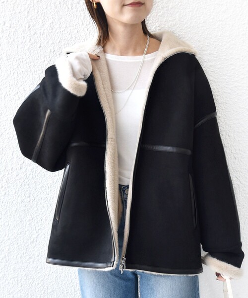 SHIPS（シップス）の「フェイク ムートン ジップ コート（ムートンコート・レディース・ブラック/ナチュラル・ONE SIZE）」の22枚目の写真