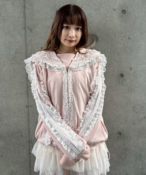 Candy Stripper（キャンディストリッパー）の「FRILL LACY JERSEY ブルゾン（ブルゾン・レディース・ブラック/グレー/ピンク・FREE）」の11枚目の写真