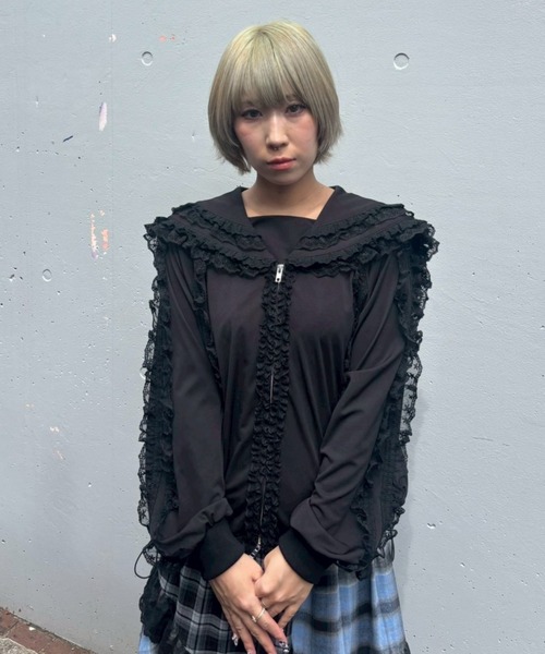 Candy Stripper（キャンディストリッパー）の「FRILL LACY JERSEY ブルゾン（ブルゾン・レディース・ブラック/グレー/ピンク・FREE）」の6枚目の写真