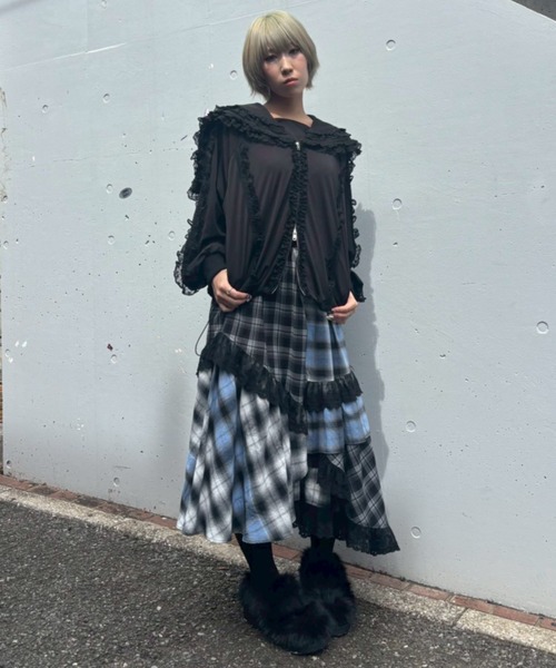 Candy Stripper（キャンディストリッパー）の「FRILL LACY JERSEY ブルゾン（ブルゾン・レディース・ブラック/グレー/ピンク・FREE）」の8枚目の写真