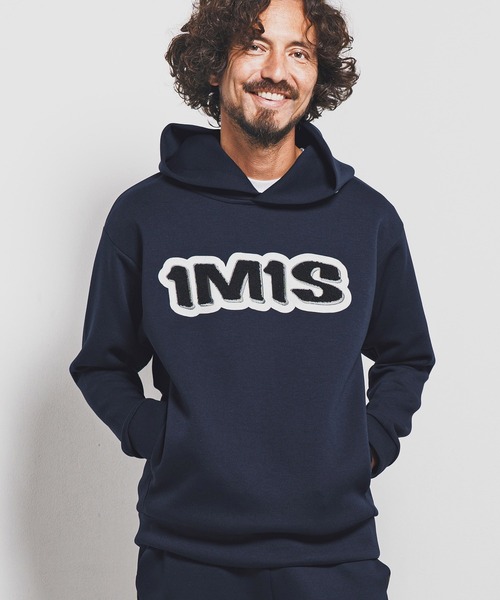 1minute 1second(ワンミニットワンセカンド)の「mpa3958-cardboard hoodie with 1M1S chenille embroidered patch パーカー(1M25F230)(パーカー・メンズ・ネイビー/トップグレー/ブラック・XL/L/M/S)」の1枚目の写真