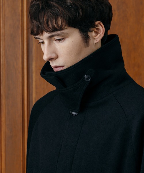 LURAKU ウール ステンカラー ロングコート M/L ブラック LURAKU】Wool soutien collar long Coat / ウールステンカラーロング