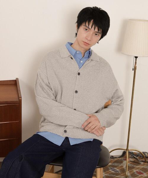LUCY（ルーシー）の「LUCY/【25年秋冬新作】ブークレボタンカーディガン（カーディガン/ボレロ・メンズ・ライトグレー/ブラウン/ブラック・MEDIUM/LARGE）」の2枚目の写真