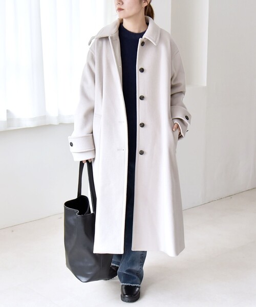 quaranciel: PURE WOOL スタンド ステンカラー Aライン ロング コート