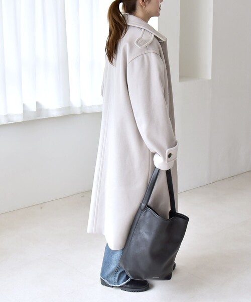 quaranciel: PURE WOOL スタンド ステンカラー Aライン ロング コート