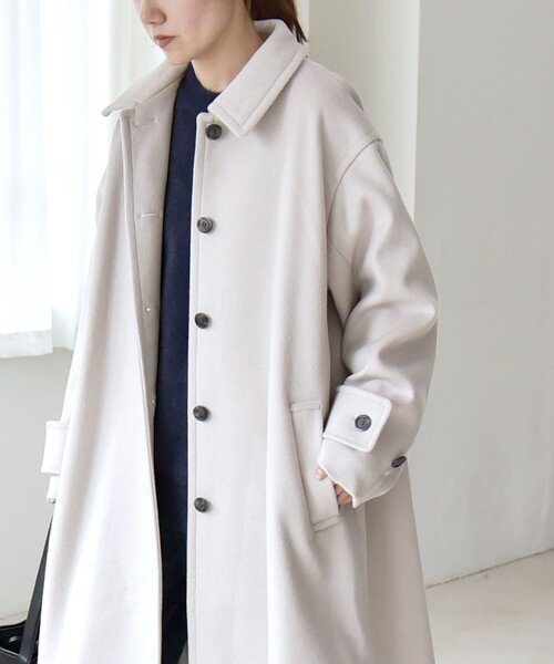 quaranciel(カランシエル)の「quaranciel: PURE WOOL スタンド & ステンカラー ロング コート(ステンカラーコート・レディース・ライトグレー/ブラック・ONE SIZE)」の9枚目の写真
