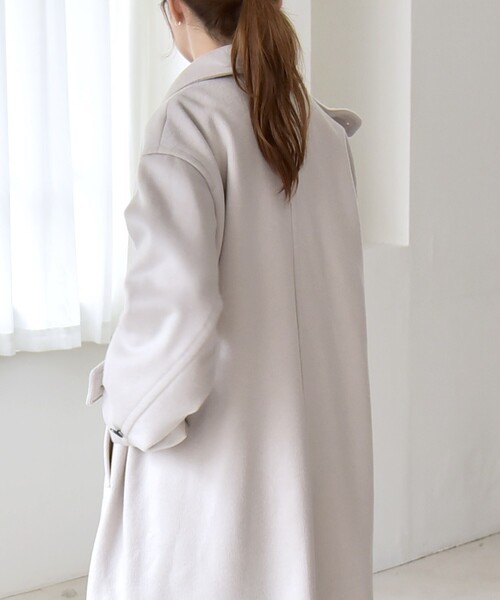 quaranciel(カランシエル)の「quaranciel: PURE WOOL スタンド & ステンカラー ロング コート(ステンカラーコート・レディース・ライトグレー/ブラック・ONE SIZE)」の10枚目の写真