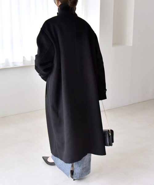 quaranciel: PURE WOOL スタンド ステンカラー Aライン ロング コート