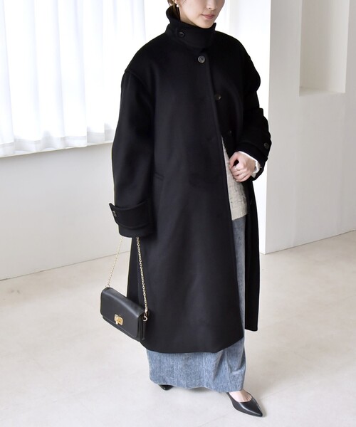 quaranciel(カランシエル)の「quaranciel: PURE WOOL スタンド & ステンカラー ロング コート(ステンカラーコート・レディース・ライトグレー/ブラック・ONE SIZE)」の17枚目の写真