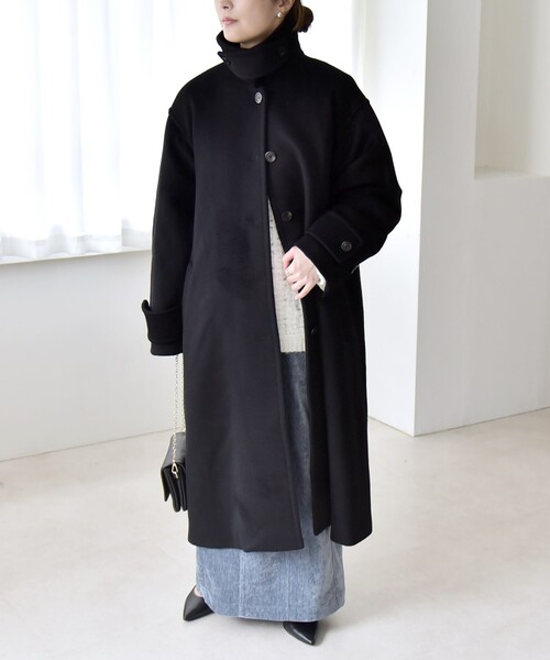 quaranciel(カランシエル)の「quaranciel: PURE WOOL スタンド & ステンカラー ロング コート(ステンカラーコート・レディース・ライトグレー/ブラック・ONE SIZE)」の19枚目の写真
