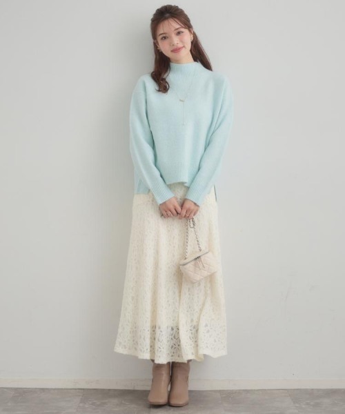 couture brooch（クチュールブローチ）の「【5色展開】やわらかヤクライクニット（ニット/セーター・レディース・アイボリー/パープル/サックスブルー/ベビーピンク/チャコールグレー・38/42/36）」の22枚目の写真