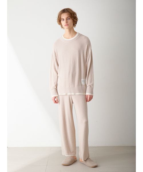 pique フリースルームウェア ベージュ gelato pique（ジェラートピケ）の「【HOMME】レイヤードホットスムー