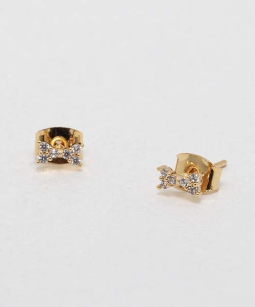 kirakiraShop(キラキラショップ)の「ストーン付き ミニ リボン ピアス(ピアス(両耳用)・レディース・シルバー/ゴールド・FREE)」の1枚目の写真