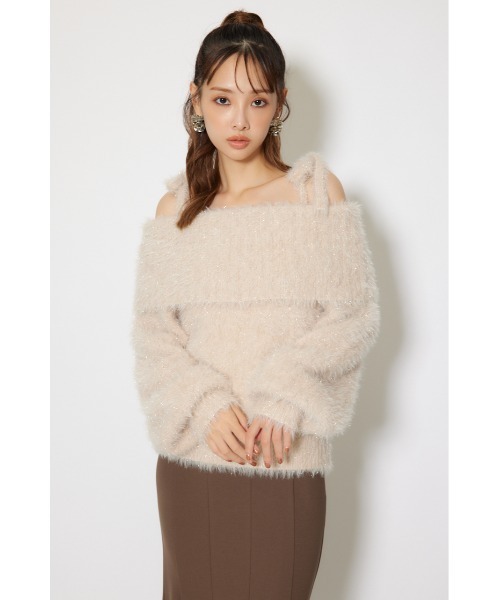 rienda(リエンダ)の「2WAYファーライクジャガードニットトップス 秋服 冬服(ニット/セーター・レディース・ピンク/ブラック/ベージュ・FREE)」の13枚目の写真