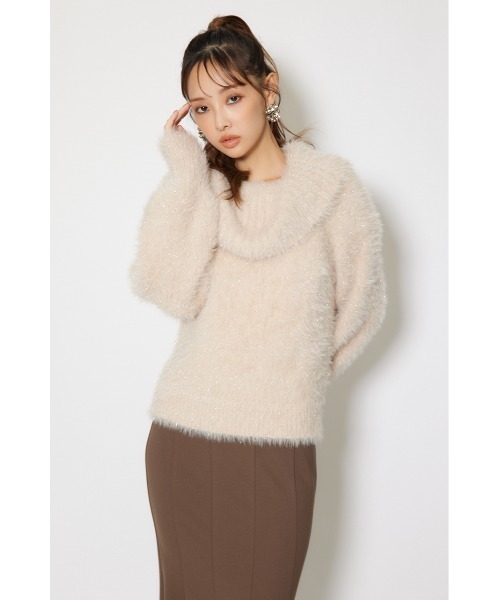 rienda(リエンダ)の「2WAYファーライクジャガードニットトップス 秋服 冬服(ニット/セーター・レディース・ピンク/ブラック/ベージュ・FREE)」の14枚目の写真
