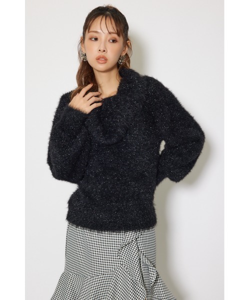 rienda(リエンダ)の「2WAYファーライクジャガードニットトップス 秋服 冬服(ニット/セーター・レディース・ピンク/ブラック/ベージュ・FREE)」の4枚目の写真