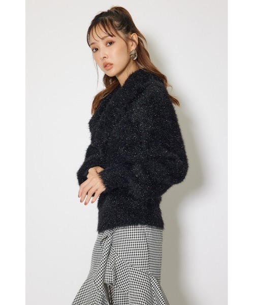 rienda(リエンダ)の「2WAYファーライクジャガードニットトップス 秋服 冬服(ニット/セーター・レディース・ピンク/ブラック/ベージュ・FREE)」の6枚目の写真