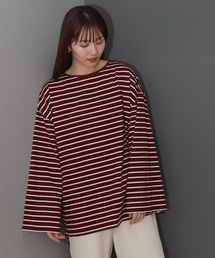 libelle more | ボーダーフレアスリーブビッグロンT / デイリー / 体型カバー(Tシャツ/カットソー)