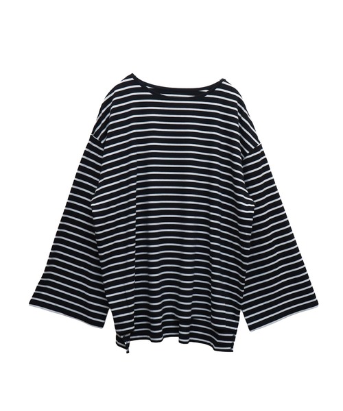 libelle more（リベル モア）の「ボーダーフレアスリーブビッグロンT / デイリー / 体型カバー（Tシャツ/カットソー・レディース・ブラック/ホワイト/グリーン/ボルドー・M）」の5枚目の写真