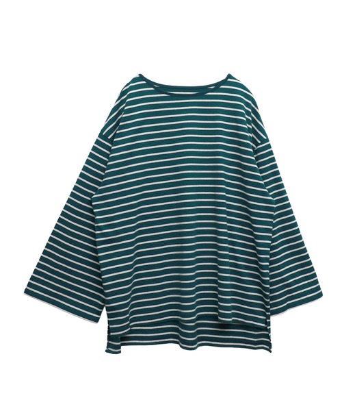 libelle more（リベル モア）の「ボーダーフレアスリーブビッグロンT / デイリー / 体型カバー（Tシャツ/カットソー・レディース・ブラック/ホワイト/グリーン/ボルドー・M）」の6枚目の写真