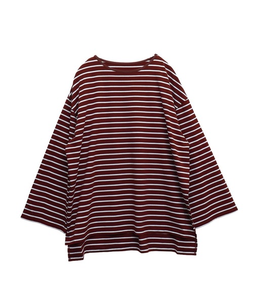 libelle more（リベル モア）の「ボーダーフレアスリーブビッグロンT / デイリー / 体型カバー（Tシャツ/カットソー・レディース・ブラック/ホワイト/グリーン/ボルドー・M）」の7枚目の写真