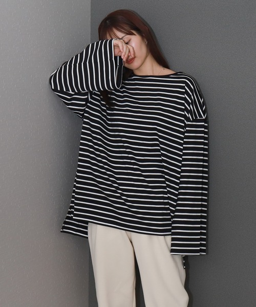 libelle more(リベル モア)の「ボーダーフレアスリーブビッグロンT / デイリー / 体型カバー(Tシャツ/カットソー・レディース・ブラック/ホワイト/グリーン/ボルドー・M)」の19枚目の写真