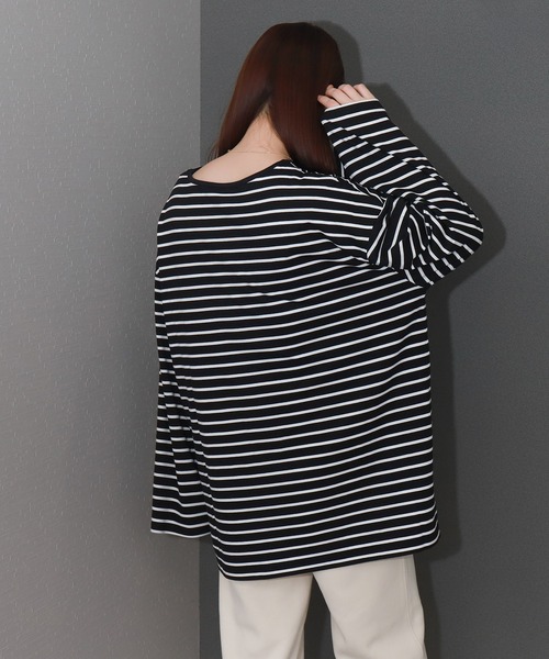 libelle more(リベル モア)の「ボーダーフレアスリーブビッグロンT / デイリー / 体型カバー(Tシャツ/カットソー・レディース・ブラック/ホワイト/グリーン/ボルドー・M)」の18枚目の写真