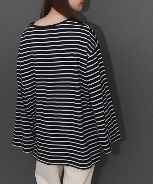 libelle more(リベル モア)の「ボーダーフレアスリーブビッグロンT / デイリー / 体型カバー(Tシャツ/カットソー・レディース・ブラック/ホワイト/グリーン/ボルドー・M)」の17枚目の写真
