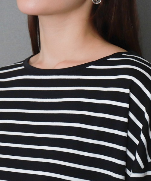 libelle more(リベル モア)の「ボーダーフレアスリーブビッグロンT / デイリー / 体型カバー(Tシャツ/カットソー・レディース・ブラック/ホワイト/グリーン/ボルドー・M)」の16枚目の写真