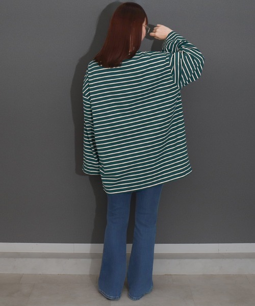 libelle more(リベル モア)の「ボーダーフレアスリーブビッグロンT / デイリー / 体型カバー(Tシャツ/カットソー・レディース・ブラック/ホワイト/グリーン/ボルドー・M)」の22枚目の写真