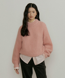 kid mohair half neck knit-pink