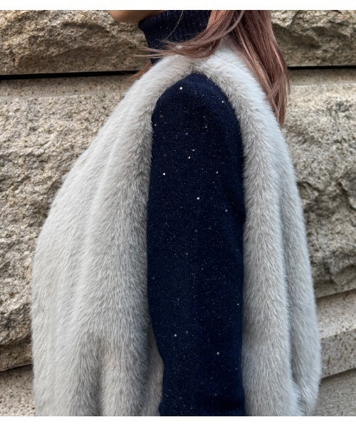 MARIED'OR/マリードール】上質ミンク調Vネックバルーンファーベスト