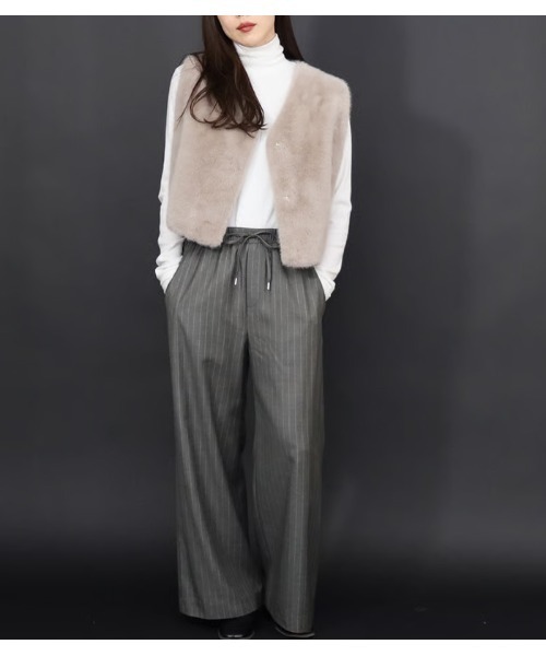 MARIED'OR/マリードール】上質ミンク調Vネックバルーンファーベスト