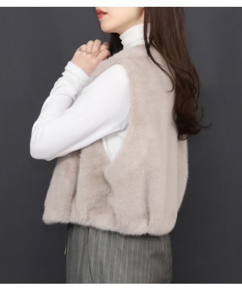 MARIED'OR/マリードール】上質ミンク調Vネックバルーンファーベスト