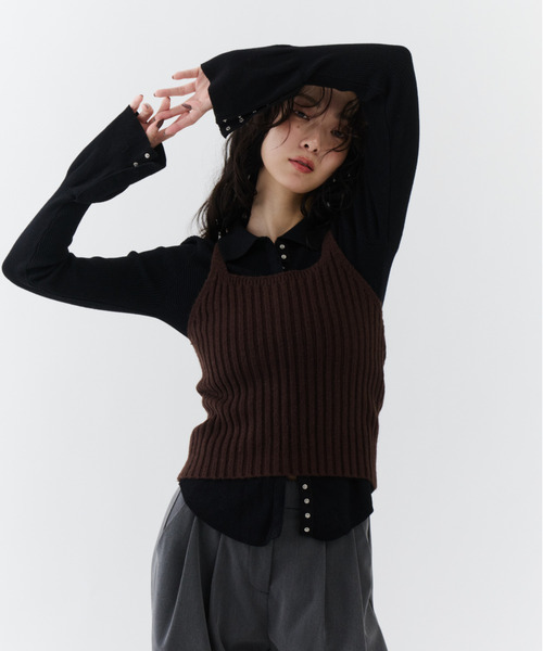 NUJOH(ヌゾ)の「Volume Sleeve Knit Top / ボリュームスリーブニットトップ(カーディガン/ボレロ・レディース・ベージュ/ブラック/チャコールグレー・FREE)」の12枚目の写真
