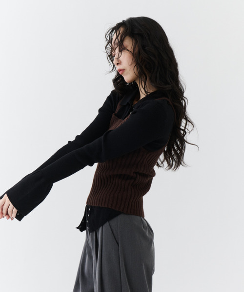 NUJOH(ヌゾ)の「Volume Sleeve Knit Top / ボリュームスリーブニットトップ(カーディガン/ボレロ・レディース・ベージュ/ブラック/チャコールグレー・FREE)」の13枚目の写真