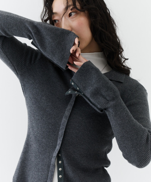 NUJOH(ヌゾ)の「Volume Sleeve Knit Top / ボリュームスリーブニットトップ(カーディガン/ボレロ・レディース・ベージュ/ブラック/チャコールグレー・FREE)」の7枚目の写真