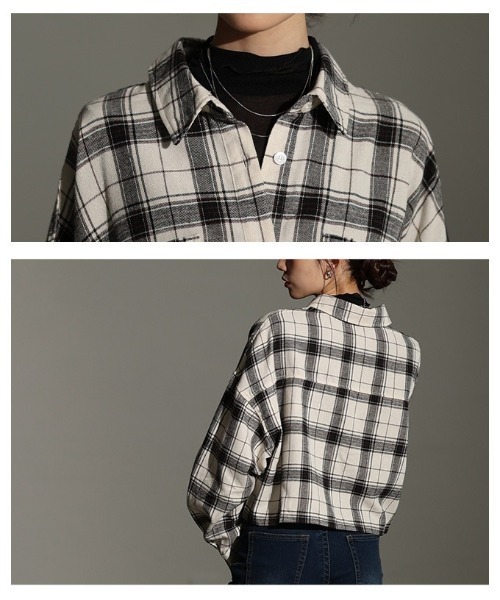 Sawa a la mode(サワアラモード)の「トラッドチェック柄クロップドシャツ(シャツ/ブラウス・レディース・ブラウン/ブラック/アイボリー・FREE)」の7枚目の写真