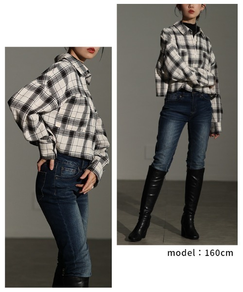 Sawa a la mode(サワアラモード)の「トラッドチェック柄クロップドシャツ(シャツ/ブラウス・レディース・ブラウン/ブラック/アイボリー・FREE)」の10枚目の写真