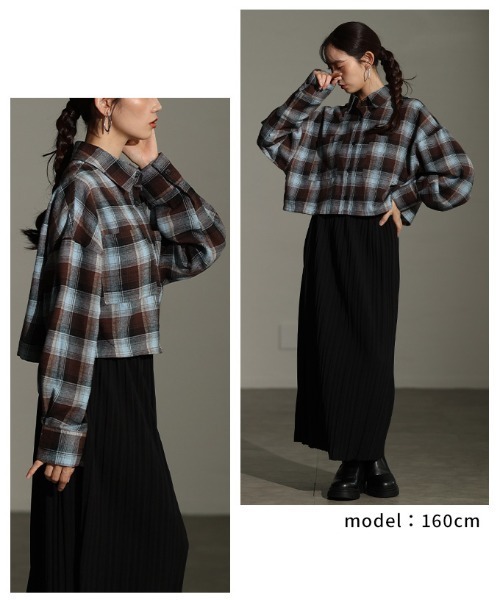 Sawa a la mode(サワアラモード)の「トラッドチェック柄クロップドシャツ(シャツ/ブラウス・レディース・ブラウン/ブラック/アイボリー・FREE)」の15枚目の写真