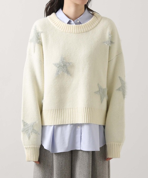 Gready Brilliant（グレディブリリアン）の「ファースタージャガードクルーネックニット（ニット/セーター・レディース・ホワイト×グレー/グレー系・FREE）」の6枚目の写真