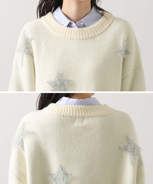 Gready Brilliant（グレディブリリアン）の「ファースタージャガードクルーネックニット（ニット/セーター・レディース・ホワイト×グレー/グレー系・FREE）」の8枚目の写真