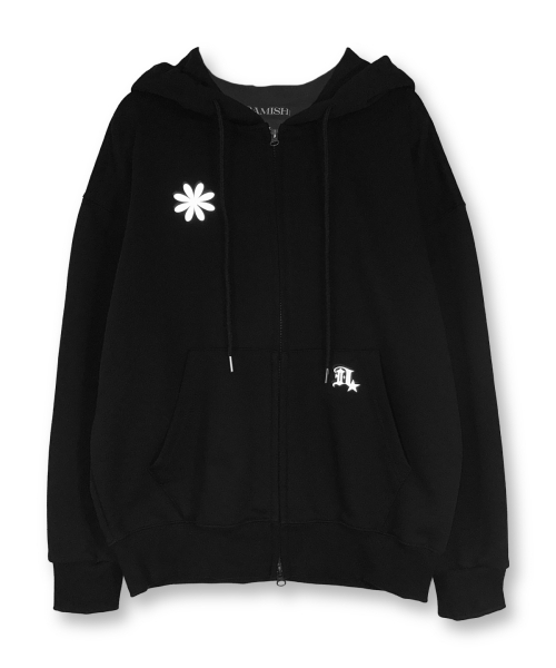 DAMISH(ダミシュ)の「シンボルロゴツーウェイフードジップアップ_ブラック(パーカー・レディース・ブラック・SMALL/MEDIUM)」の2枚目の写真