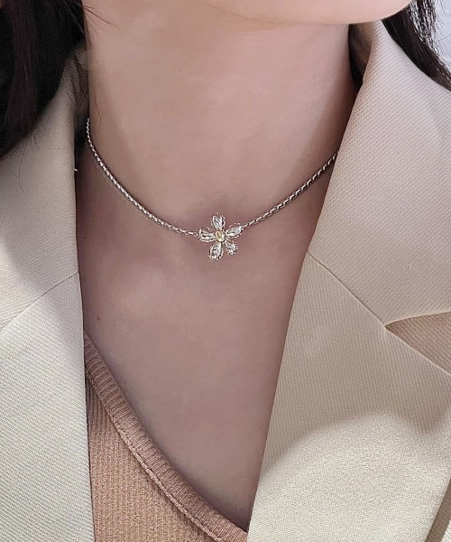 MASHIRO】フラワーモチーフチェーンチョーカーネックレス(MA/EK479