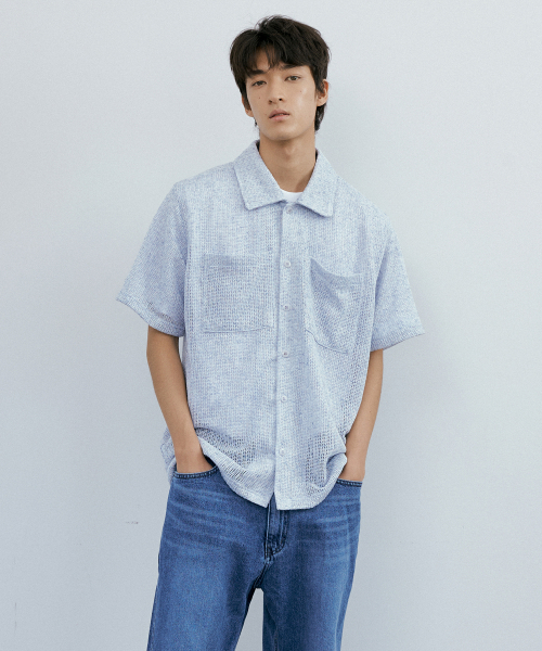 ENDOOR(エンドア)の「Needle crochet 1/2 shirt (blue bokashi)(シャツ/ブラウス・メンズ・その他・1/2)」の1枚目の写真